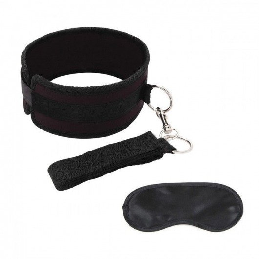 Черный ошейник с длинным поводком Collar and Leash Set - Lux Fetish - купить с доставкой в Ельце
