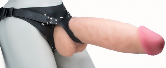 Телесный реалистичный фаллоимитатор на черных трусиках Real Big Strap-On - 34,5 см. - LOVETOY (А-Полимер) - купить с доставкой в Ельце