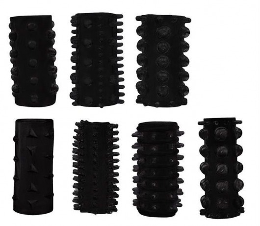 Набор из 7 черных насадок PENIS SLEEVES SET - Dream Toys - в Ельце купить с доставкой