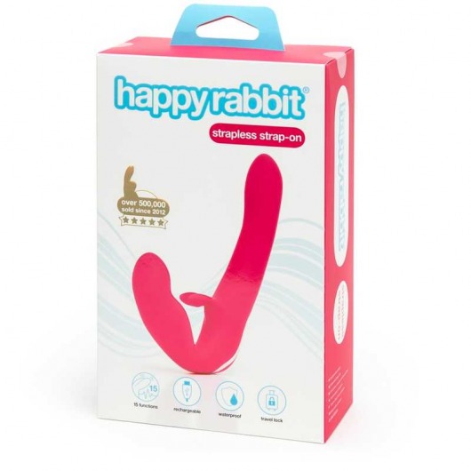 Ярко-розовый безремневой страпон Rechargeable Vibrating Strapless Strap-On - Happy Rabbit - купить с доставкой в Ельце