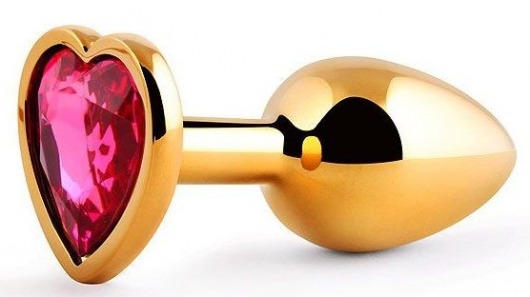 Золотистая анальная пробка с малиновым кристаллом-сердечком - 7 см. - Anal Jewelry Plug - купить с доставкой в Ельце