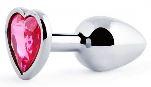 Серебристая анальная пробка с малиновым кристаллом-сердечком - 7 см. - Anal Jewelry Plug - купить с доставкой в Ельце