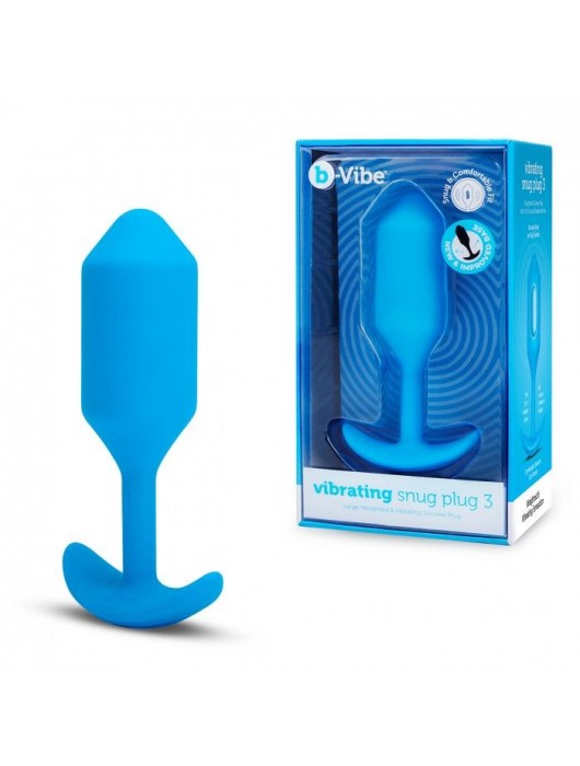Голубая вибропробка для ношения B-vibe Snug Plug 3 - 12,4 см. - b-Vibe