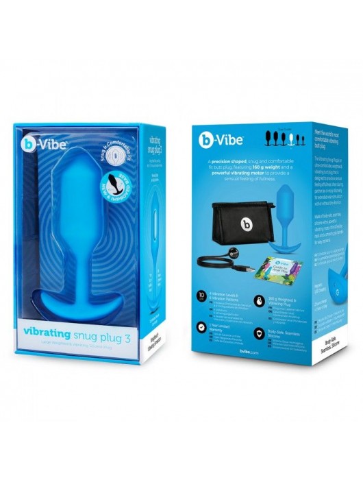 Голубая вибропробка для ношения B-vibe Snug Plug 3 - 12,4 см. - b-Vibe