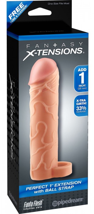 Телесная насадка с кольцом Perfect 1 Extension with Ball Strap - 17 см. - Pipedream - в Ельце купить с доставкой