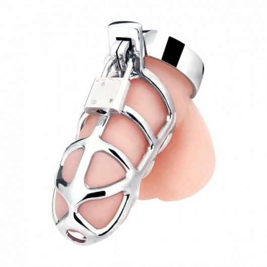 Серебристая металлическая клетка для члена с замком Enslave Cock Cage - BlueLine - купить с доставкой в Ельце