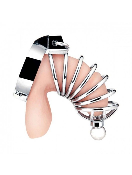 Серебристая клетка для члена Urethral Play Cage - BlueLine - купить с доставкой в Ельце