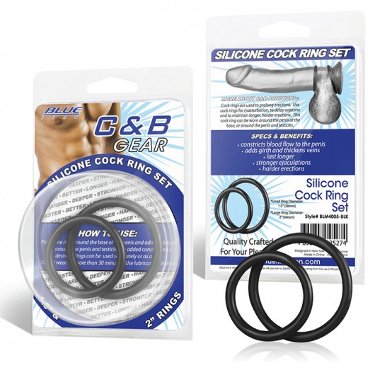Набор из двух черных силиконовых колец разного диаметра SILICONE COCK RING SET - BlueLine - в Ельце купить с доставкой