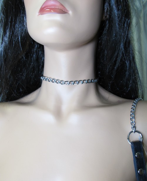 Металлический поводок с кожаной ручкой - БДСМ Арсенал - купить с доставкой в Ельце