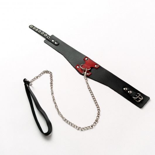 Черный широкий ошейник с красным декором и поводком - Crazy Handmade - купить с доставкой в Ельце