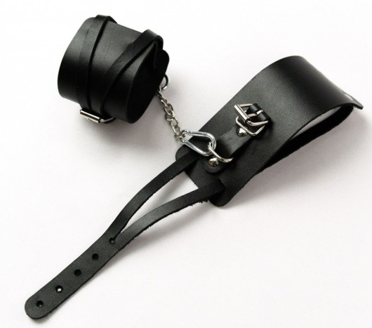 Черные кожаные оковы с креплением в виде веревочек - Crazy Handmade - купить с доставкой в Ельце