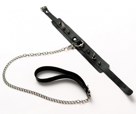 Черный ошейник с шипами и поводком - Crazy Handmade - купить с доставкой в Ельце