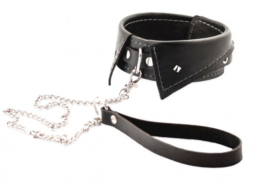 Черный ошейник-воротничок с металлическим поводком - Crazy Handmade - купить с доставкой в Ельце