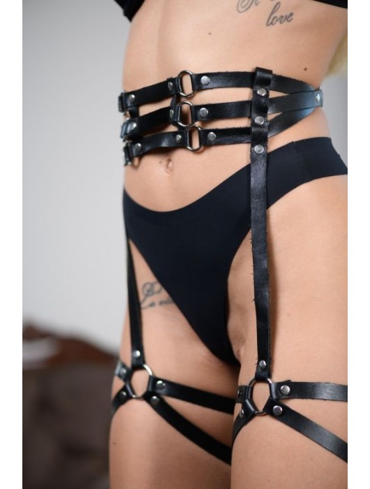 Кожаные гартеры на поясе Esteria - БДСМ Арсенал - купить с доставкой в Ельце