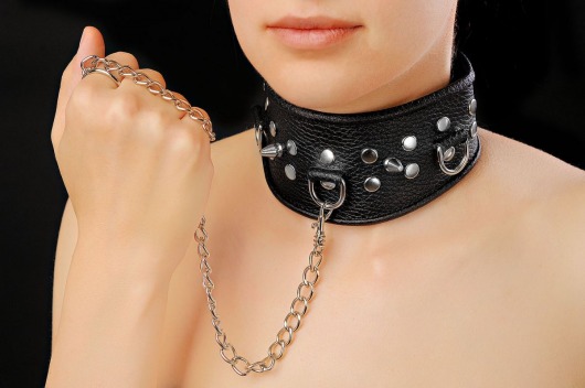 Чёрный ошейник из кожи - Sitabella - купить с доставкой в Ельце