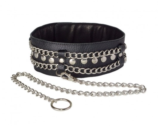 Чёрный ошейник с цепочками и поводком - Sitabella - купить с доставкой в Ельце