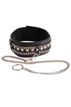 Чёрный ошейник с цепочками и поводком - Sitabella - купить с доставкой в Ельце