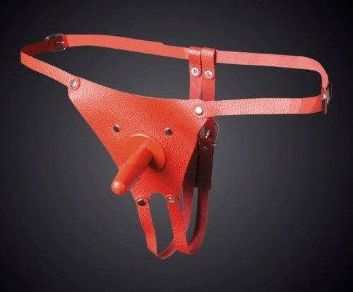 Красные кожаные универсальные трусики со штырьком для насадок - Sitabella - купить с доставкой в Ельце