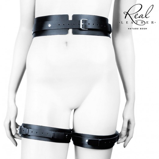 Черный кожаный пояс с гартерами - L-XL - Notabu - купить с доставкой в Ельце