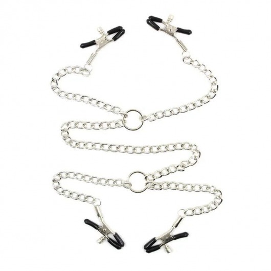 Серебристые зажимы для сосков и половых губ на тонкой цепочке - Notabu - купить с доставкой в Ельце