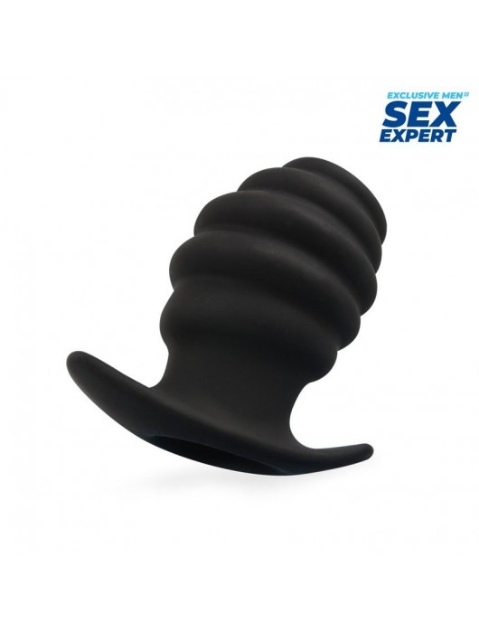 Черный рельефный анальный стимулятор-тоннель - 8 см. - Sex Expert