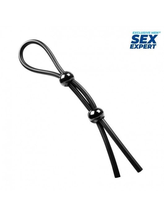 Черное силиконовое лассо с двумя шариками для утяжки - Sex Expert - в Ельце купить с доставкой