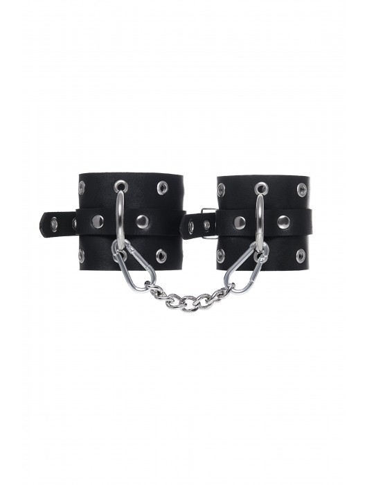 Черные кожаные однослойные наручники с люверсами - Pecado - купить с доставкой в Ельце