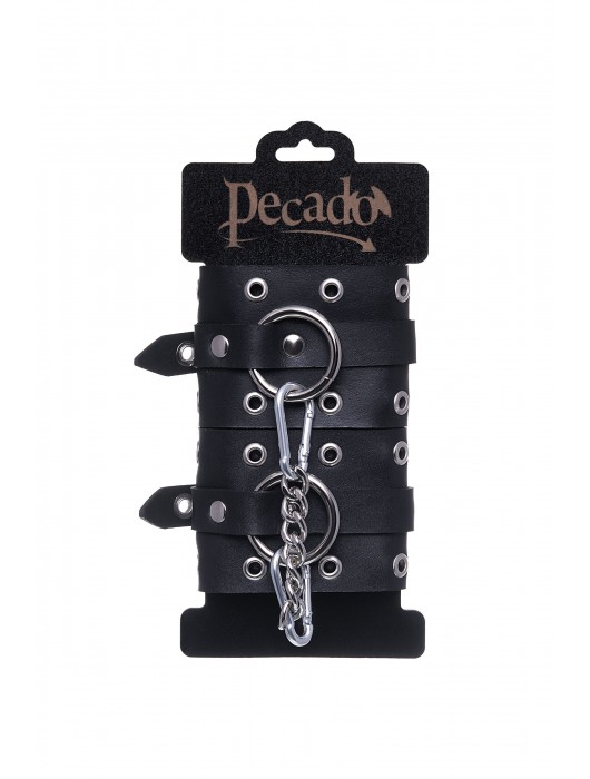 Черные кожаные однослойные наручники с люверсами - Pecado - купить с доставкой в Ельце