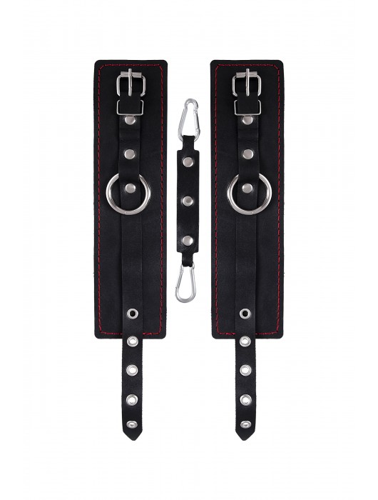 Черные кожаные однослойные оковы с контрастной строчкой - Pecado - купить с доставкой в Ельце