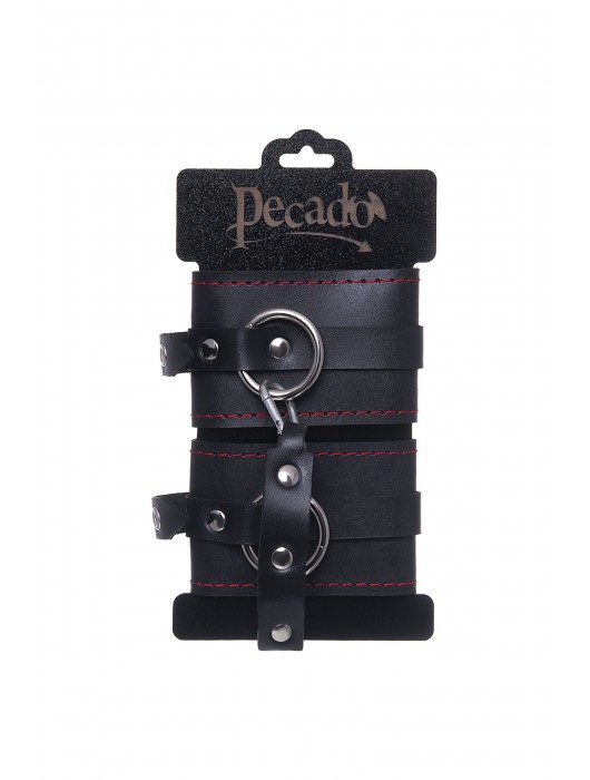 Черные кожаные однослойные оковы с контрастной строчкой - Pecado - купить с доставкой в Ельце