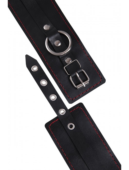 Черные кожаные однослойные оковы с контрастной строчкой - Pecado - купить с доставкой в Ельце