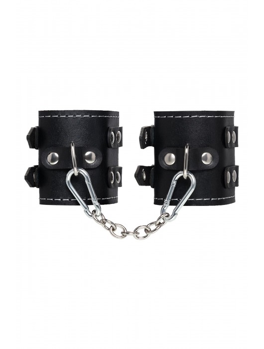 Черные кожаные наручники с двумя ремнями и красной подкладкой - Pecado - купить с доставкой в Ельце