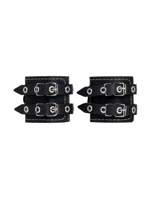 Черные кожаные наручники с двумя ремнями и красной подкладкой - Pecado - купить с доставкой в Ельце