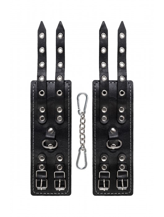 Черные кожаные наручники с двумя ремнями и красной подкладкой - Pecado - купить с доставкой в Ельце