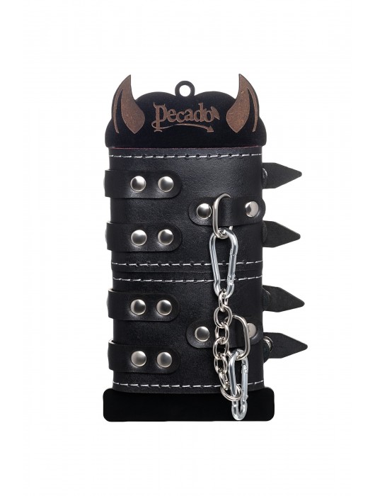 Черные кожаные наручники с двумя ремнями и красной подкладкой - Pecado - купить с доставкой в Ельце