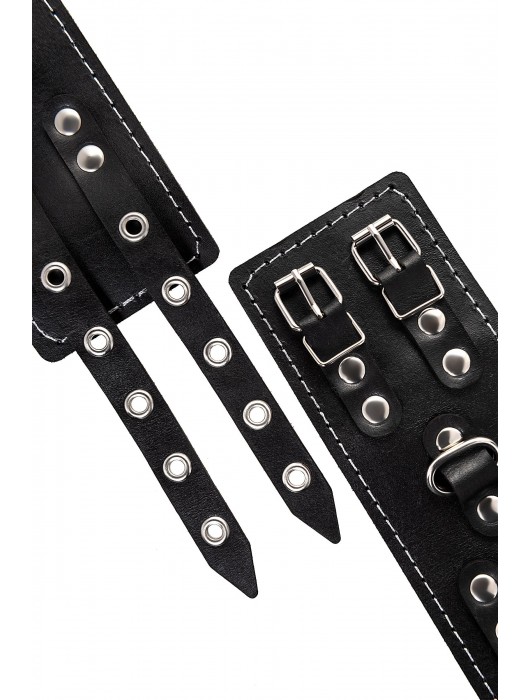 Черные кожаные наручники с двумя ремнями и красной подкладкой - Pecado - купить с доставкой в Ельце