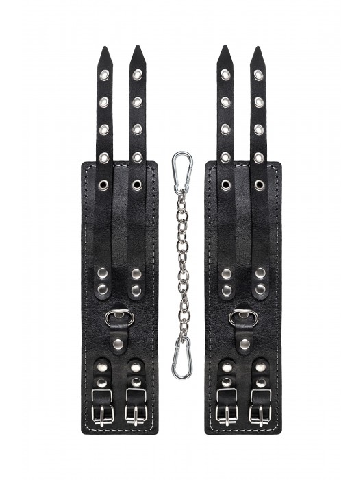 Черные кожаные оковы с двумя ремнями и красной подкладкой - Pecado - купить с доставкой в Ельце