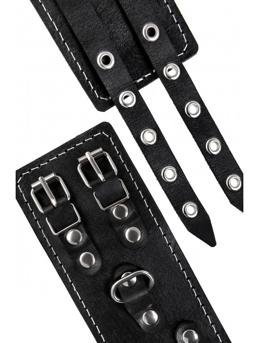 Черные кожаные оковы с двумя ремнями и красной подкладкой - Pecado - купить с доставкой в Ельце