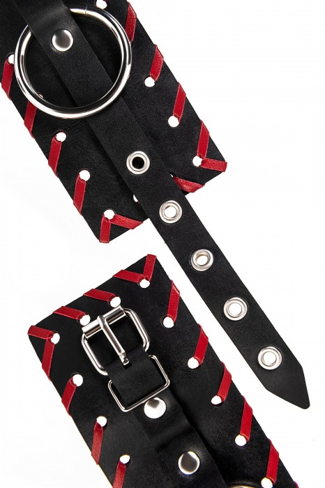 Черно-красные наручники из натуральной кожи - Pecado - купить с доставкой в Ельце