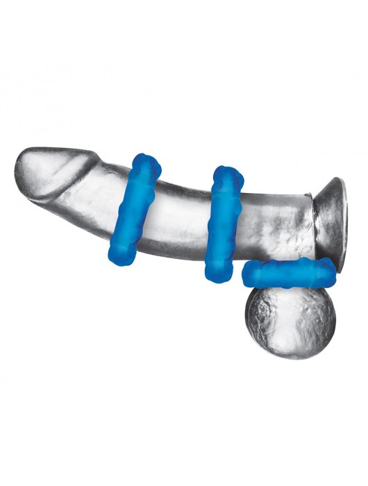 Комплект из трех голубых эрекционных колец 3-Pack Ribbed Rider Cock Ring Set - BlueLine - в Ельце купить с доставкой