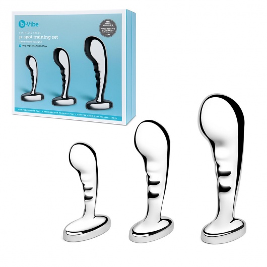Набор из 3 стальных стимуляторов простаты Stainless Steel P-spot Training Set - b-Vibe - в Ельце купить с доставкой
