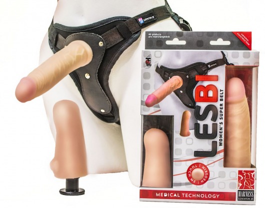 Телесный страпон Harness LESBI с вагинальной пробкой - 16,5 см. - LOVETOY (А-Полимер) - купить с доставкой в Ельце