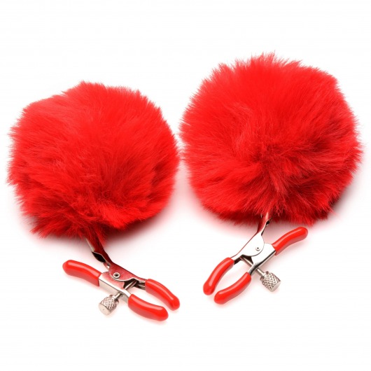 Красные зажимы на соски с помпонами Pom Pom - XR Brands - купить с доставкой в Ельце