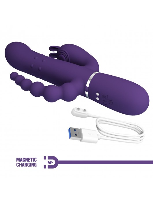 Фиолетовый вибратор для тройной стимуляции Cammy - 22,2 см. - Baile