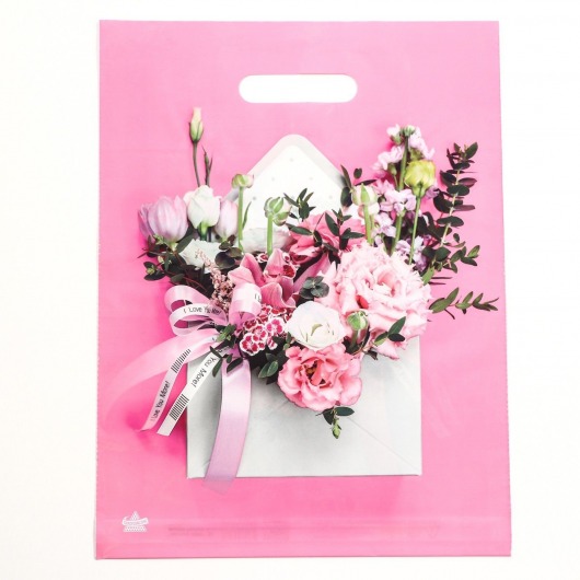 Розовый пакет с цветочным принтом и вырубной ручкой (40х31 см) - Сима-Ленд - купить с доставкой в Ельце