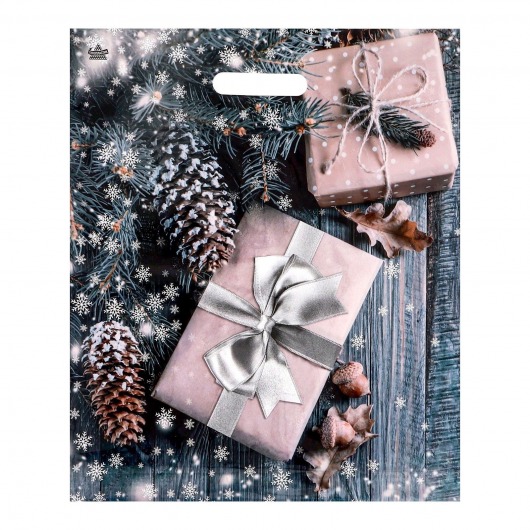 Новогодний пакет с принтом в виде подарков и вырубной ручкой (45х38 см) - Сима-Ленд - купить с доставкой в Ельце