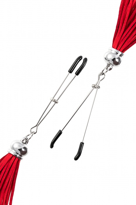 Зажимы на соски «Вилки» с красными кисточками из замши - Pecado - купить с доставкой в Ельце