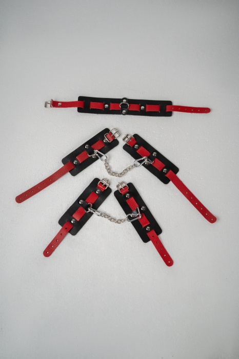 Черно-красный набор фиксаций: наручники, оковы и ошейник - Crazy Handmade - купить с доставкой в Ельце