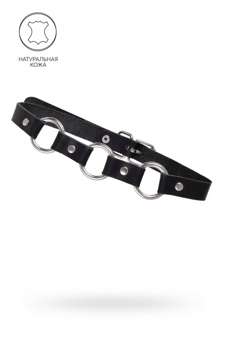 Черный кожаный чокер-ошейник с тремя кольцами - Pecado - купить с доставкой в Ельце
