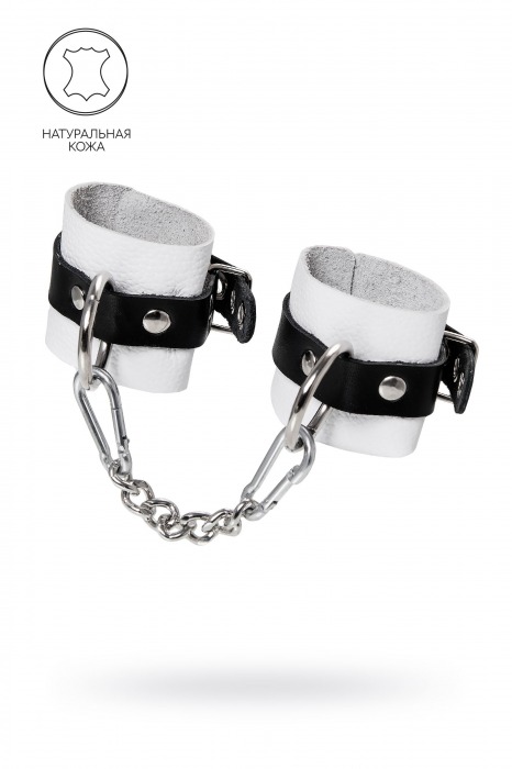 Бело-черные кожаные наручники с одним ремешком с люверсами - Pecado - купить с доставкой в Ельце